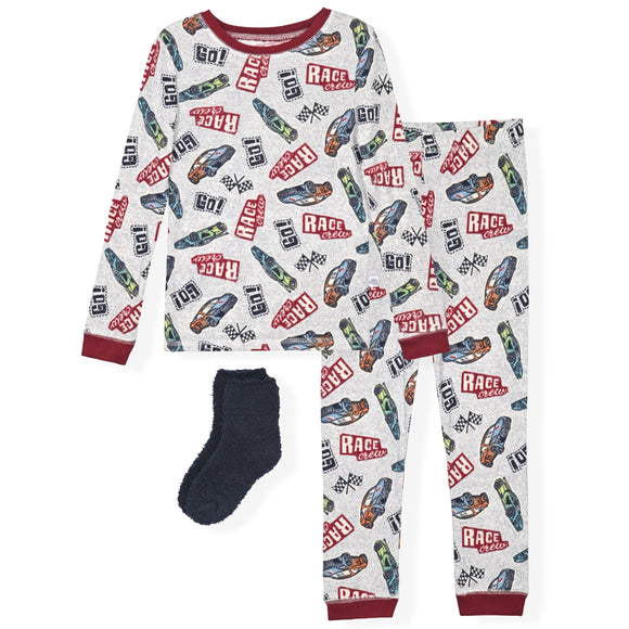 Sleep On It Boys Snuggle Jersey Tight Fit Set with Matching Socks - Gray, 4 - Sleep On It Kids