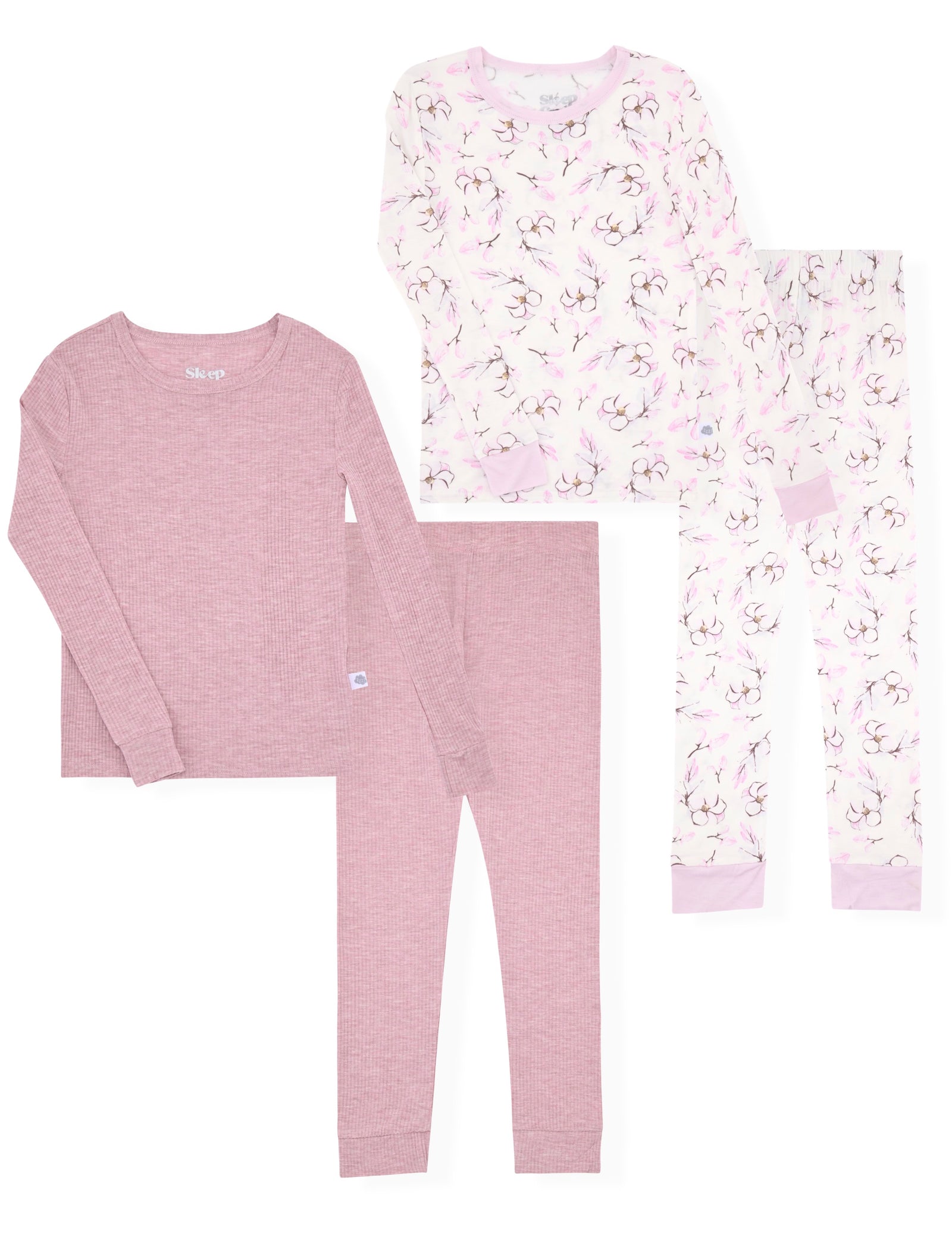 Sleep On It Girls Bamboo Viscoce 2-Piece Snug Fit Pajama Set (2-Pack) - Floral - Sleep On It Kids