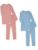 4-Piece 100% Organic Cotton Rib Knit Pajama Sets for Boys & Girls, Light Blue & Pink - Sleep On It Kids