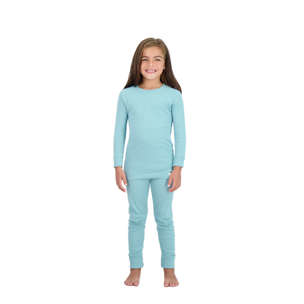 4-Piece 100% Organic Cotton Rib Knit Pajama Sets for Boys & Girls, Blue & Green - Sleep On It Kids
