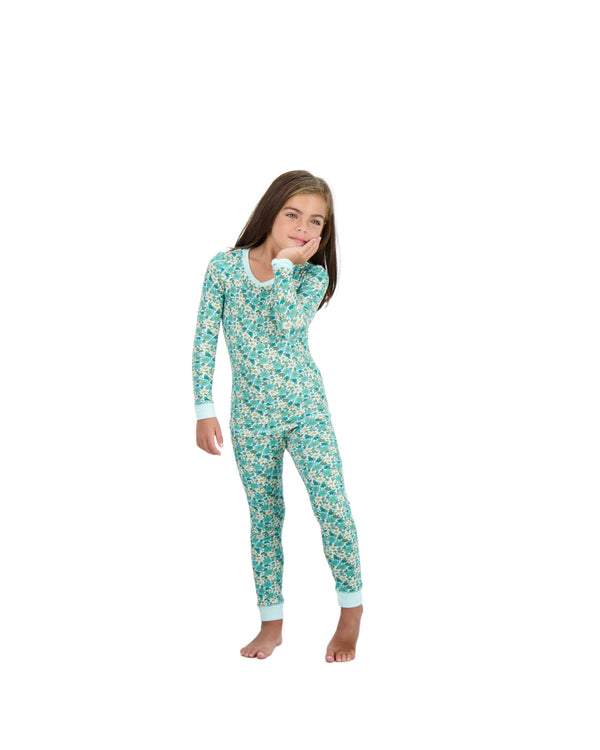 Girls 2-Piece Super Soft Jersey Snug-Fit Pajama Set- Floral, Turquoise & White Pajama Set for Toddlers and Girls - Sleep On It Kids