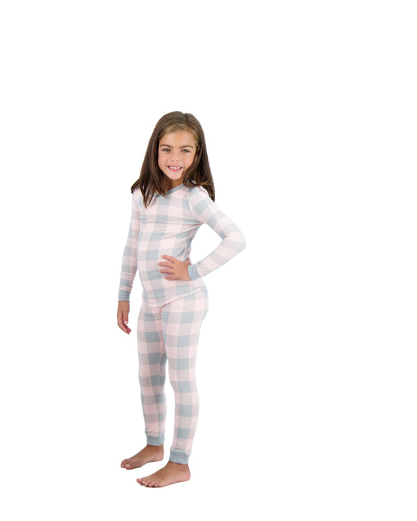 Girls 2-Piece Super Soft Jersey Snug-Fit Pajama Set- Plaid, Pink & Grey Pajama Set for Girls - Sleep On It Kids