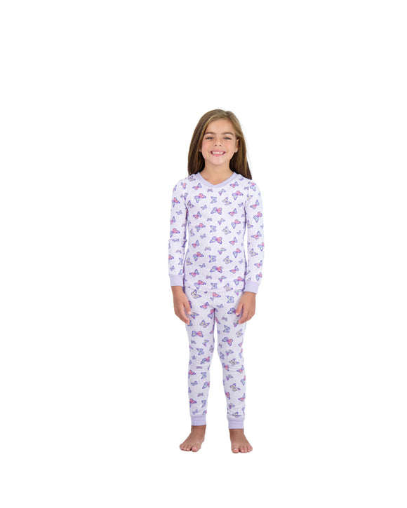 2-Piece Girls Super Soft Jersey Snug-Fit Pajama Set- Butterfly, Purple Pajama Set for Toddlers & Girls - Sleep On It Kids