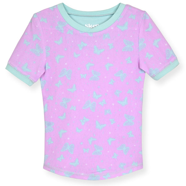 Girls 2-Piece Super Soft Jersey Snug Fit Pajama Set- Butterflies Delight, Purple & Blue - Sleep On It Kids