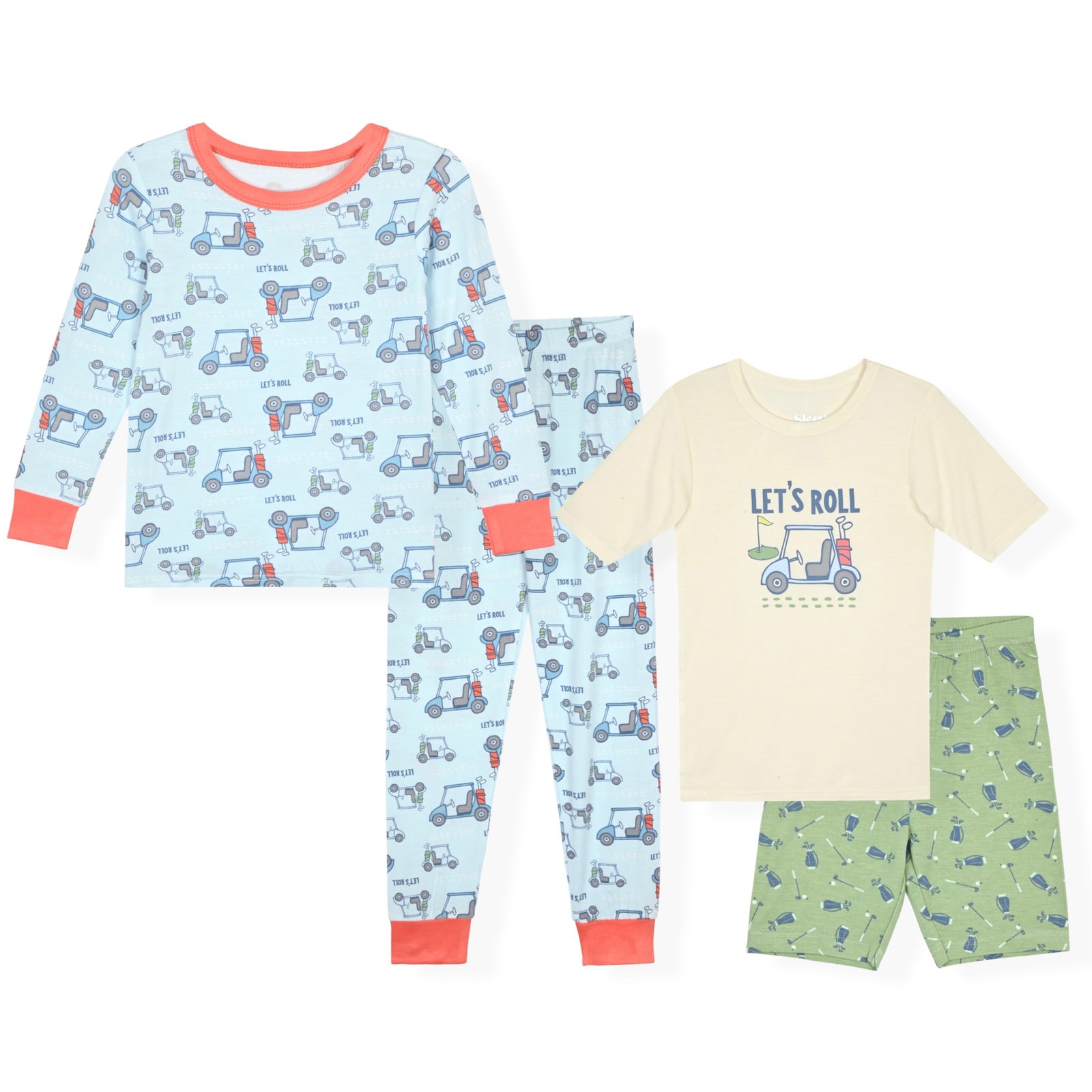 Sleep On It Boys 4Pc Bamboo Snug Fit Pajama Sets , Cream - Sleep On It Kids