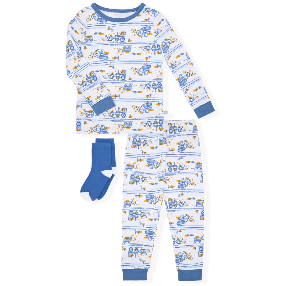 Sleep On It Infant & Toddler Boys 2-Piece Super Soft Jersey Snug-Fit Pajama Set with Matching Socks -  Construction - Sleep On It Kids