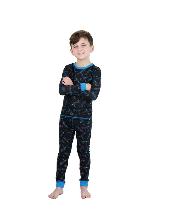 Boys 2-Piece Super Soft Jersey Snug-Fit Pajama Set- Dinosaurs, Black & Blue Pajama Set for Boys - Sleep On It Kids