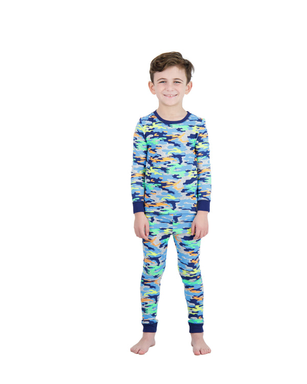 Boys 2-Piece Super Soft Jersey Snug-Fit Pajama Set- Camo, Multicolored Pajama Set for Toddlers and Boys - Sleep On It Kids