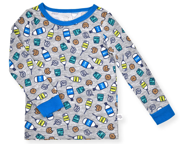 Boys 2-Piece Super Soft Jersey Snug-Fit Pajama Set with Socks - Milk & Cookies. - Sleep On It Kids