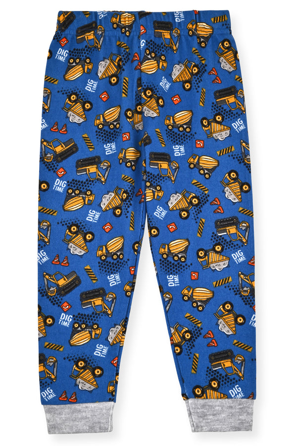 Boys 2-Piece Super Soft Jersey Snug-Fit Pajama Set with Socks - Construction Trucks. - Sleep On It Kids