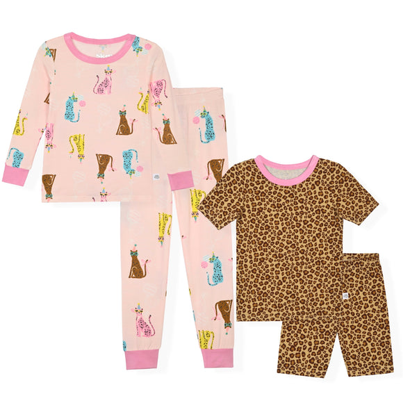 Sleep On It Girls 4Pc Bamboo Snug Fit Pajama Sets, Pink - Sleep On It Kids