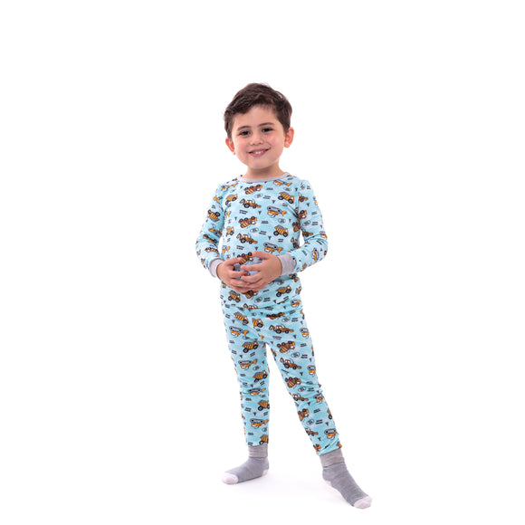 Sleep On It Infant/Toddler Boys Construction Zone Snug Fit 2-Piece Pajama Sleep Set with Matching Socks - Blue - Sleep On It Kids