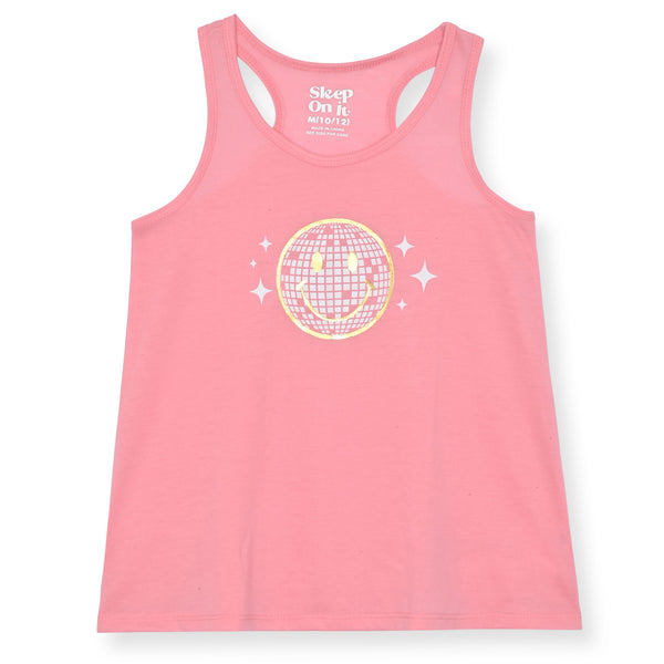 Sleep On It Girls 2-Piece Sleeveless Tank-Top Jersey Pajama Shorts Set with Matching Hair Scrunchie -  Disco - Sleep On It Kids