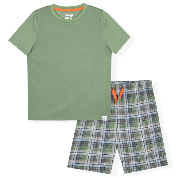 Sleep On It Boys Printed Bottom Pajama Shorts Set - Plaid - Sleep On It Kids
