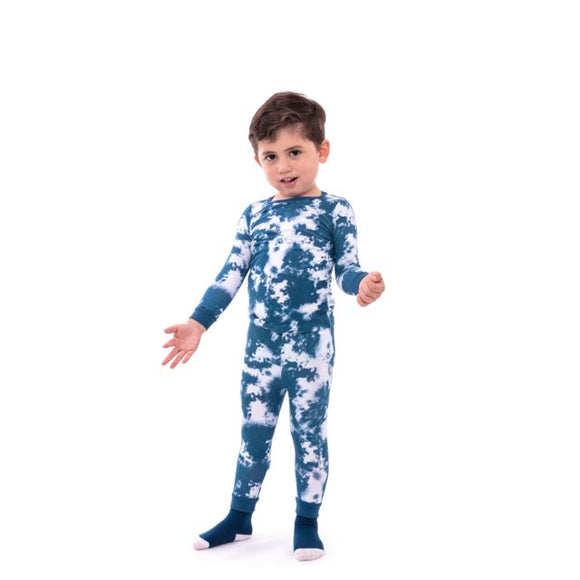 Sleep On It Infant Boys 2-Piece Super Soft Jersey Snug-Fit Pajama Set with Matching Socks - Tie-Dye Clouds - Navy, 18M - Sleep On It Kids