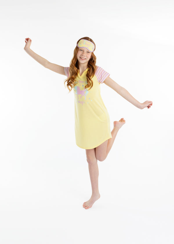 Girls Unicorn Magic Pajama Sleep Shirt With Matching Sleep Mask - Sleep On It Kids