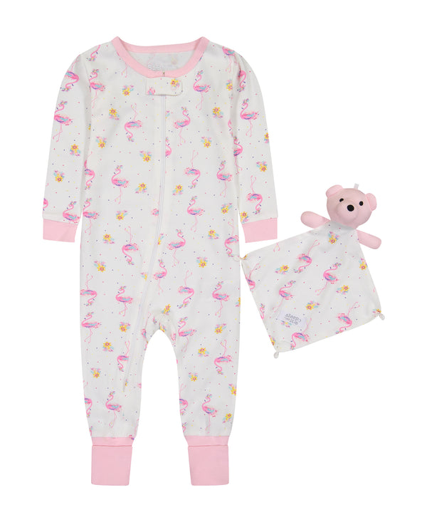 Infant Girls Floral Flamingo Zip-Front Coverall Pajama - Sleep On It Kids