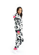 Girls Pretty Cow Leopard Zip-Up Hooded Sleeper Pajama with Built Up 3D Character Hood - Sleep On It Kids