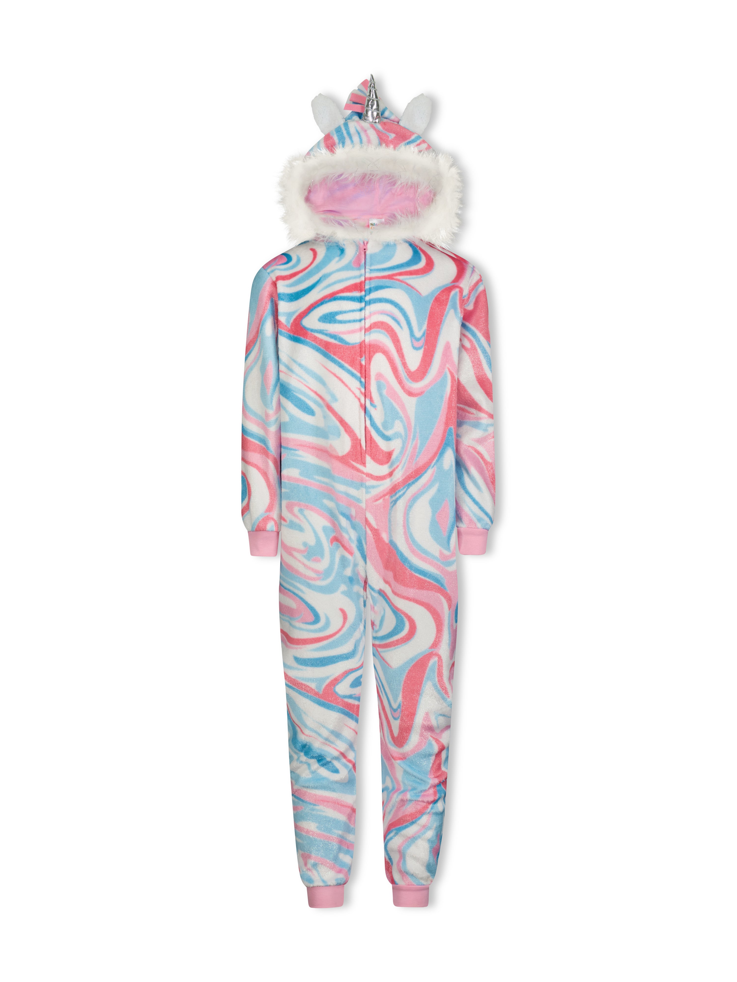 Girls Tie Dye Swirl Zip-Up Hooded Sleeper Pajama with Built Up 3D Character  Hood