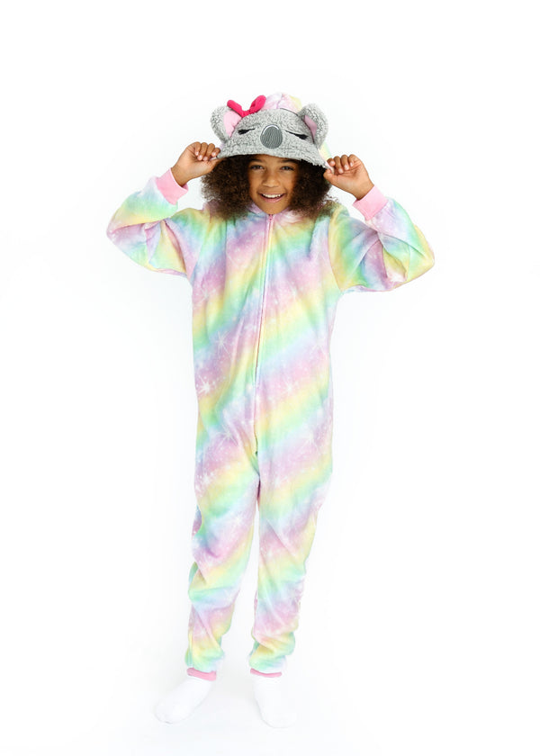 Girls Ombre Koala Bear Zip-Up Hooded Sleeper Pajama with Built Up 3D Character Hood - Sleep On It Kids