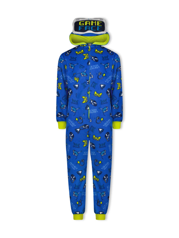 Boys VR Gaming Zip-Up Hooded Sleeper Pajama with Built Up 3D Character Hood - Sleep On It Kids