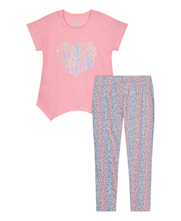 Girls Wild Heart 2-Piece Capri Legging Pajama Sleep Set - Sleep On It Kids