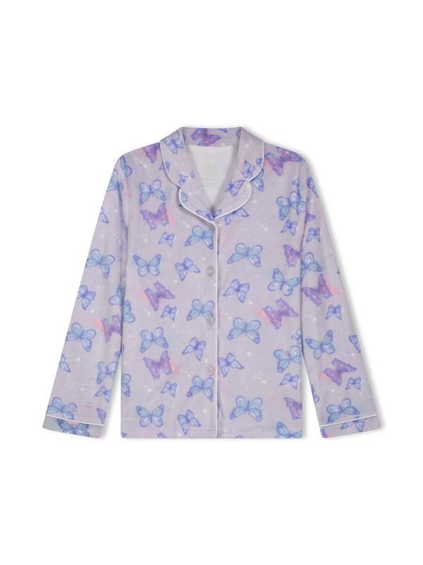 Girls Butterflies 2-Piece Button Up Fleece Coat Pajama Sleep Set - Sleep On It Kids