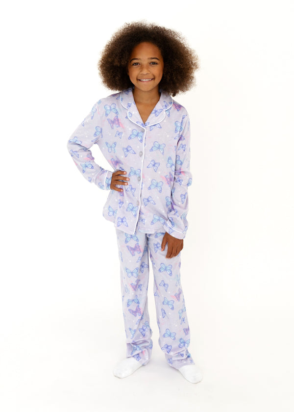 Girls Butterflies 2-Piece Button Up Fleece Coat Pajama Sleep Set - Sleep On It Kids