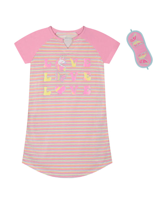 Girls Love Love Love Pajama Sleep Shirt With Matching Sleep Mask - Sleep On It Kids