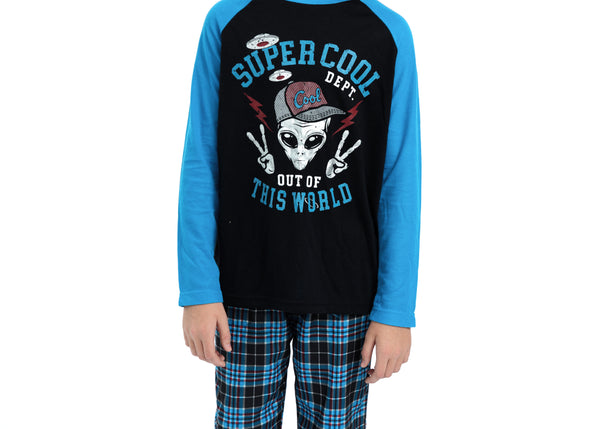 Boys Super Cool Plaid Brushed Jersey 2-Piece Pajama Sleep Set - Sleep On It Kids