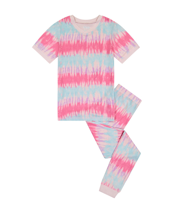 Girls Tie-Dye Sailor Stripe Snug Fit 2-Piece Pajama Sleep Set - Sleep On It Kids
