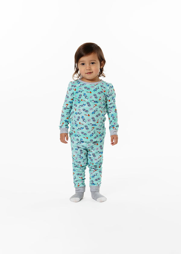Infant/Toddler Boys Skate On Snug Fit 2-Piece Pajama Sleep Set With Matching Socks - Sleep On It Kids
