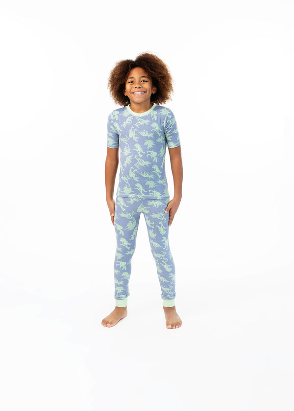 Boys Green Dino Super Soft Snug Fit 2-Piece Pajama Sleep Set - Sleep On It Kids