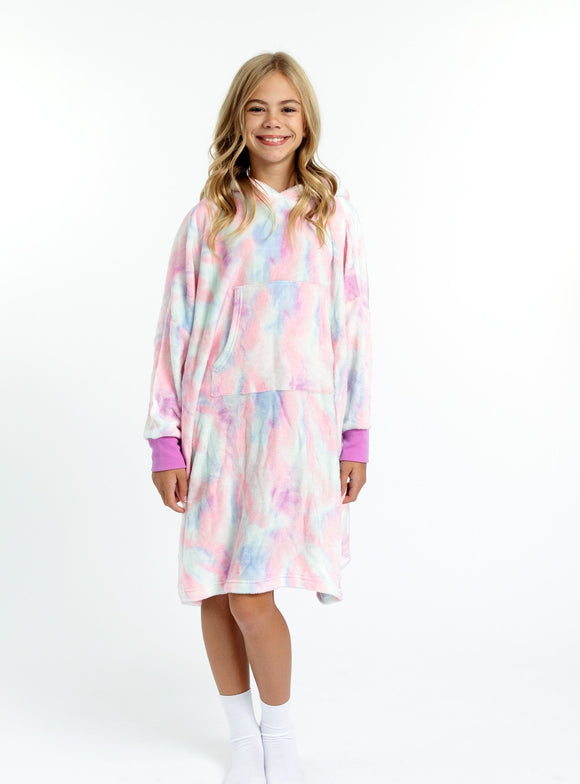 Girls Tie Dye Wearable Cozy Fleece Blanket Hoodie - Sleep On It Kids