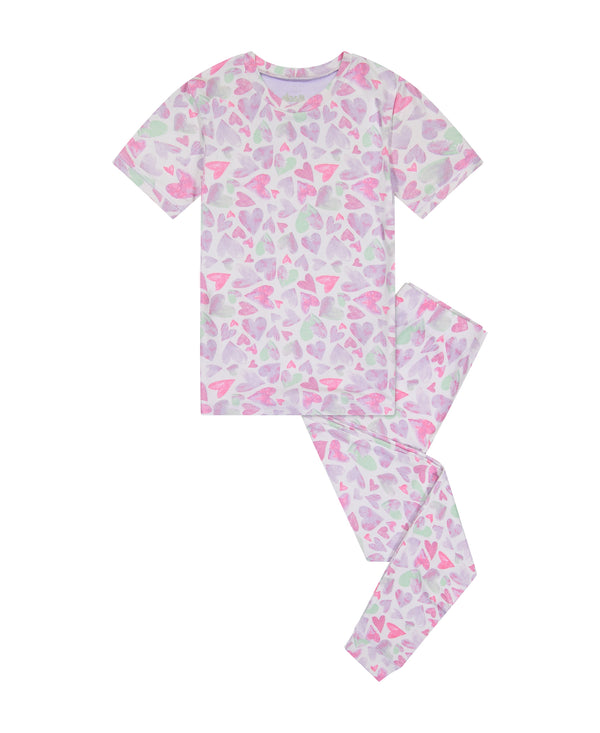 Girls Watercolor Hearts Snug Fit 2-Piece Pajama Sleep Set - Sleep On It Kids