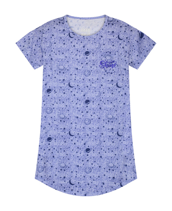 Girls Blue Cosmos Pajama Sleep Shirt With Matching Sleep Mask - Sleep On It Kids