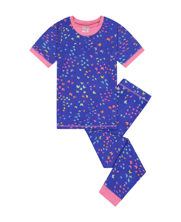 Girls Rainbow Butterfly Snug Fit 2-Piece Pajama Sleep Set - Sleep On It Kids