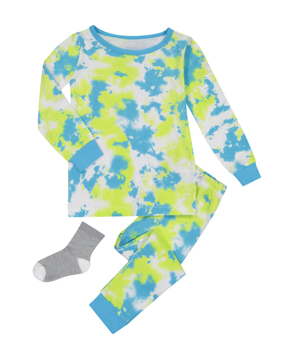 Infant/Toddler Boys Tie-Dye Snug Fit 2-Piece Pajama Sleep Set With Matching Socks - Sleep On It Kids