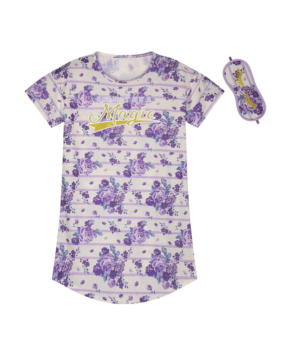 Girls Magic Florals Pajama Sleep Shirt With Matching Sleep Mask - Sleep On It Kids