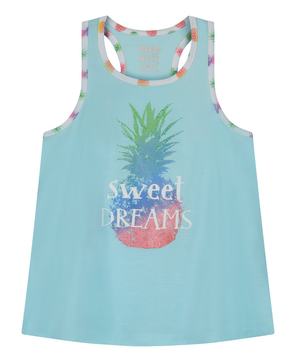 Girls Sweet Pineapple Dreams 2-Piece Tank Pajama Shorts Sleep Set - Sleep On It Kids