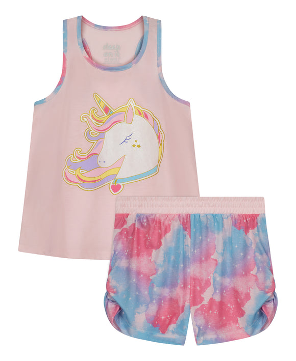 Girls Sleepy Unicorn 2-Piece Tank Pajama Shorts Sleep Set - Sleep On It Kids